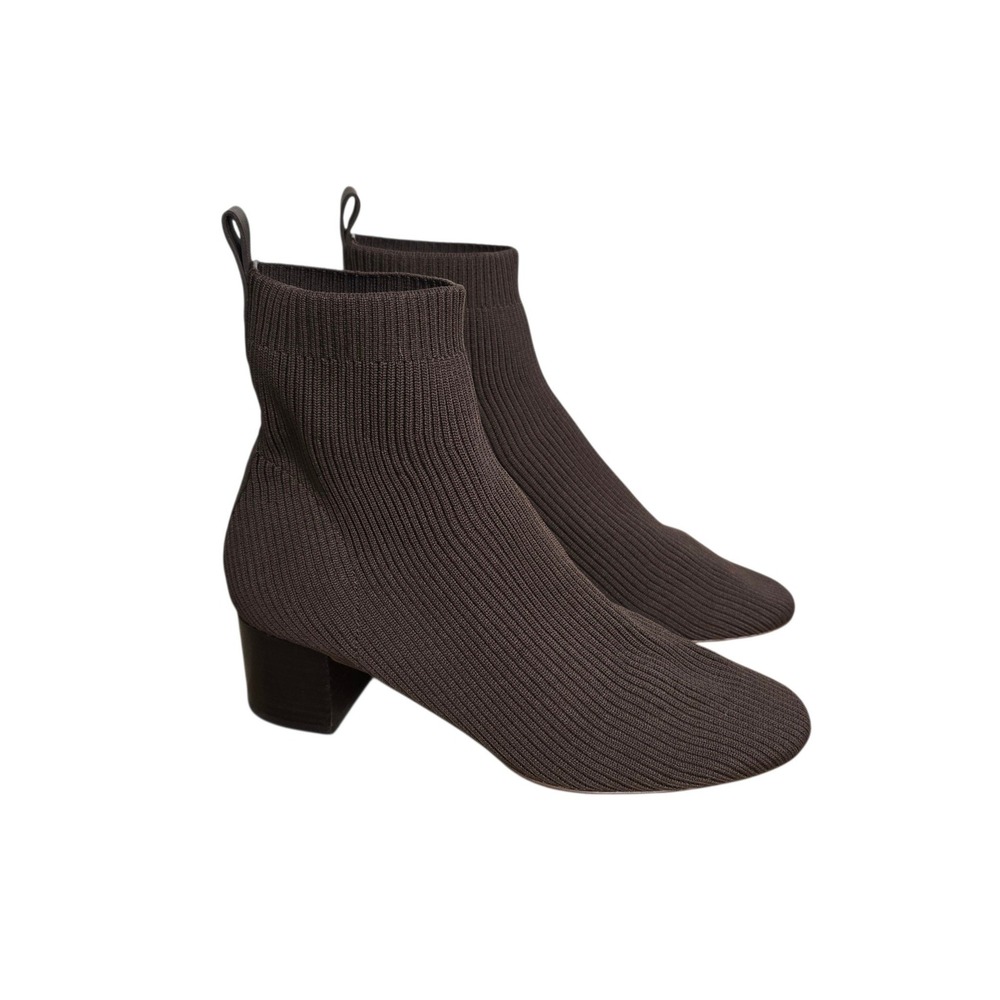 Everlane The Glove Boot ReKnit Brown Ribbed Block Heel Sock Boots Womens Size 8